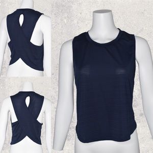 SHEIN Navy Blue Open Cross Back Cropped Oversized Workout Sleeveless Tank Top S